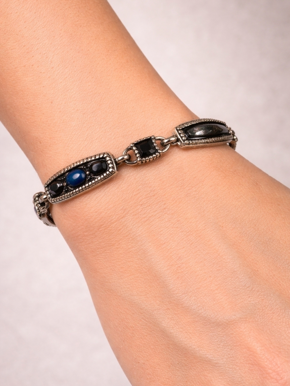3/$30 LAUREN CONRAD Western Rectangle Link Blue Cabochon Bracelet